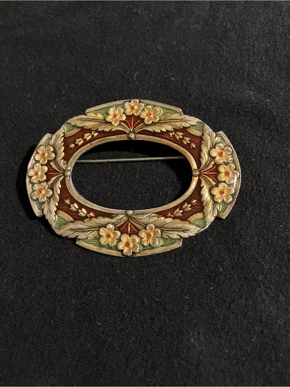 Catherine Popesco Antique Silver-Tone Floral Oval Brooch